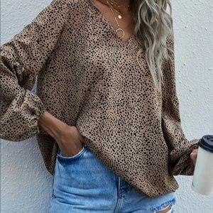 SHEIN Dalmatian Print Peasant Top